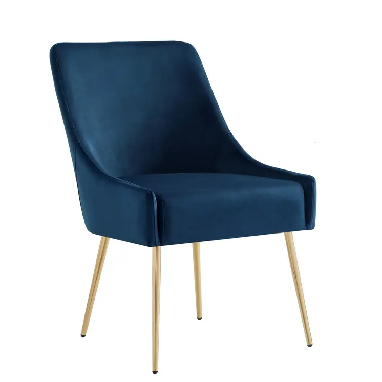 Set of Two Navy Blue And Gold Upholstered Velvet Dining Side Chairs