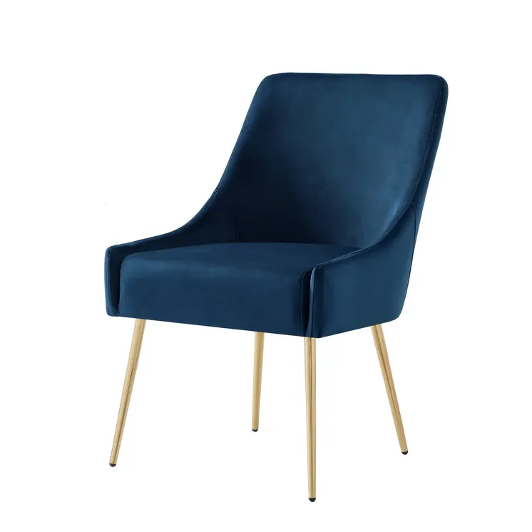 Set of Two Navy Blue And Gold Upholstered Velvet Dining Side Chairs