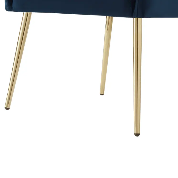 Set of Two Navy Blue And Gold Upholstered Velvet Dining Side Chairs