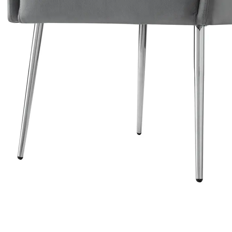 Set of Two Light Gray And Silver Upholstered Velvet Dining Arm Chairs