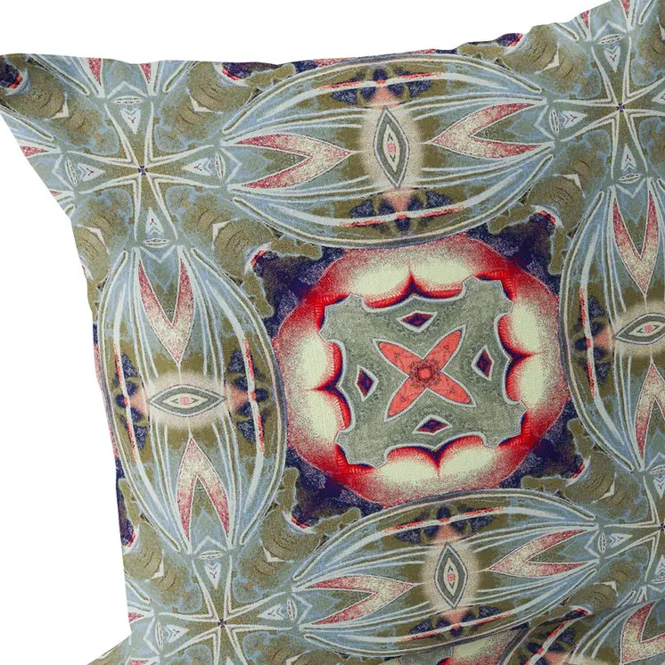 Set of Two 16" X 16" Green and Pink Blown Seam Floral Indoor Outdoor Throw Pillow
