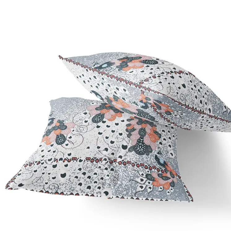 Set of Two 16" X 16" Gray Peacock Blown Seam Indoor Outdoor Throw Pillow
