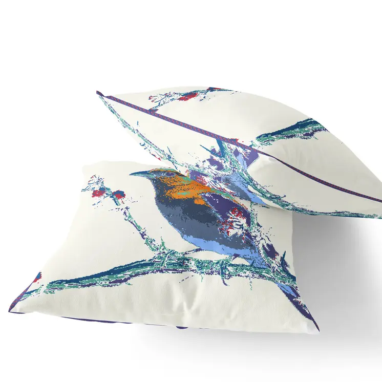 Set of Two 16" X 16" Purple and White Bird Indoor Outdoor Throw Pillow