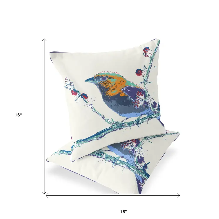 Set of Two 16" X 16" Purple and White Bird Indoor Outdoor Throw Pillow