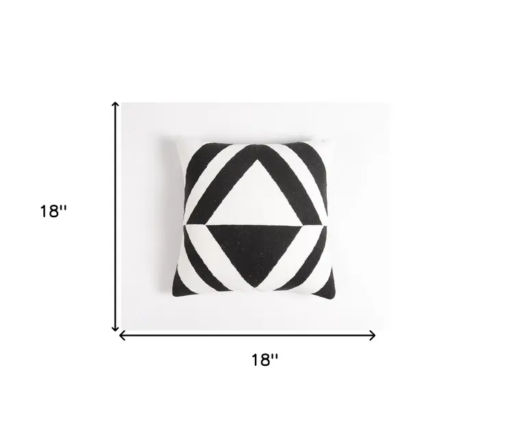 18" Black and White Geometric Polyester and Cotton Blend Throw Pillow Cover
