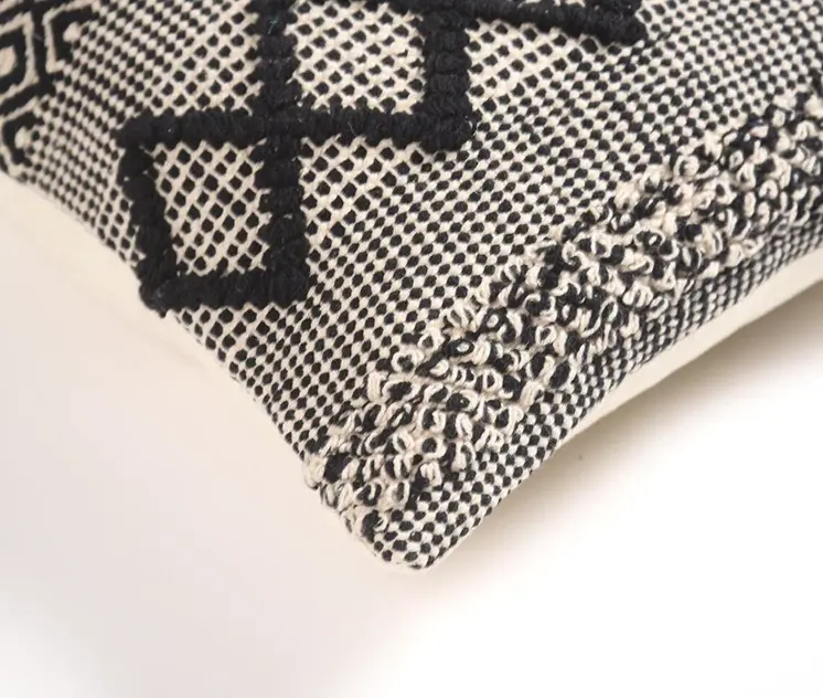 18" Beige and Black Diamond Cotton Blend Throw Pillow Cover
