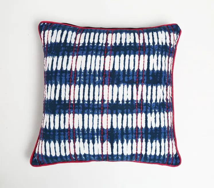 18" Blue and White Abstract Cotton Blend Throw Pillow Cover