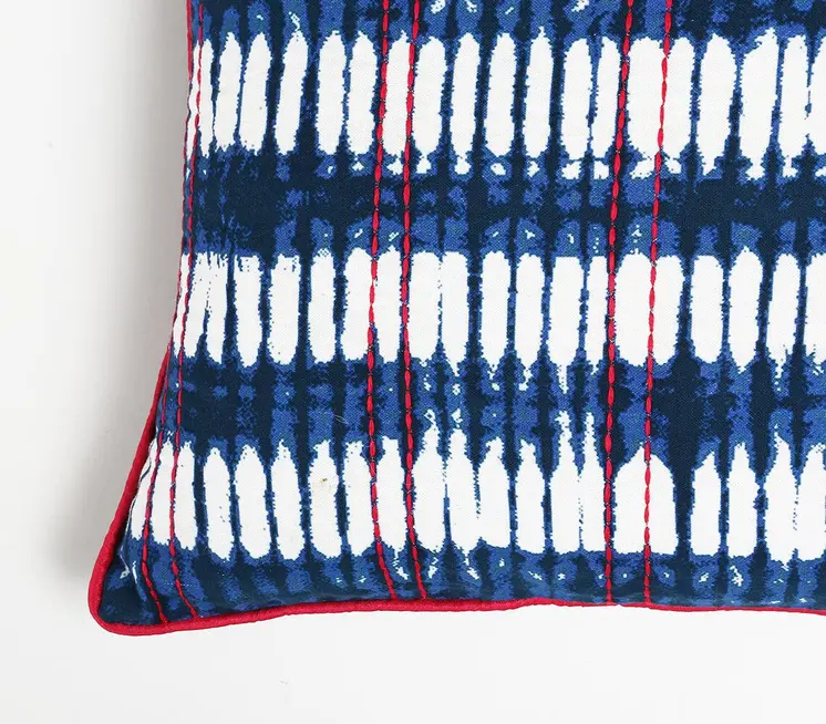 18" Blue and White Abstract Cotton Blend Throw Pillow Cover