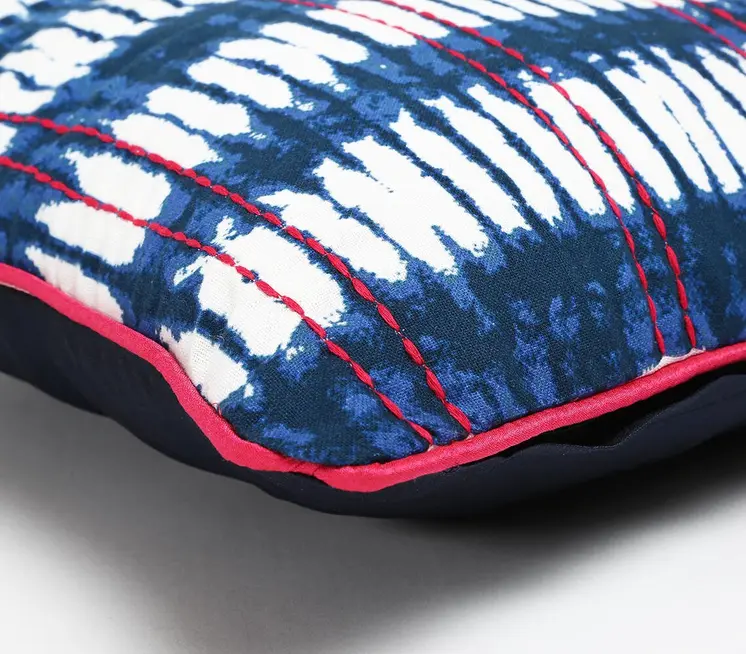 18" Blue and White Abstract Cotton Blend Throw Pillow Cover