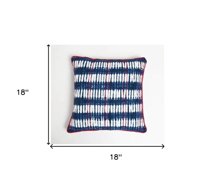 18" Blue and White Abstract Cotton Blend Throw Pillow Cover
