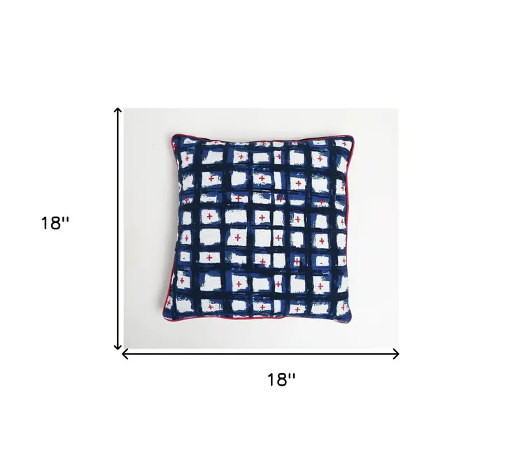 18" Blue and White Abstract Cotton Blend Throw Pillow Cover