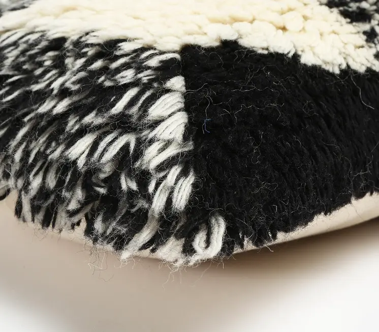 12" X 20" Beige and Black Abstract Cotton Blend Throw Pillow Cover With Shag