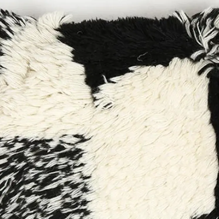 12" X 20" Beige and Black Abstract Cotton Blend Throw Pillow Cover With Shag