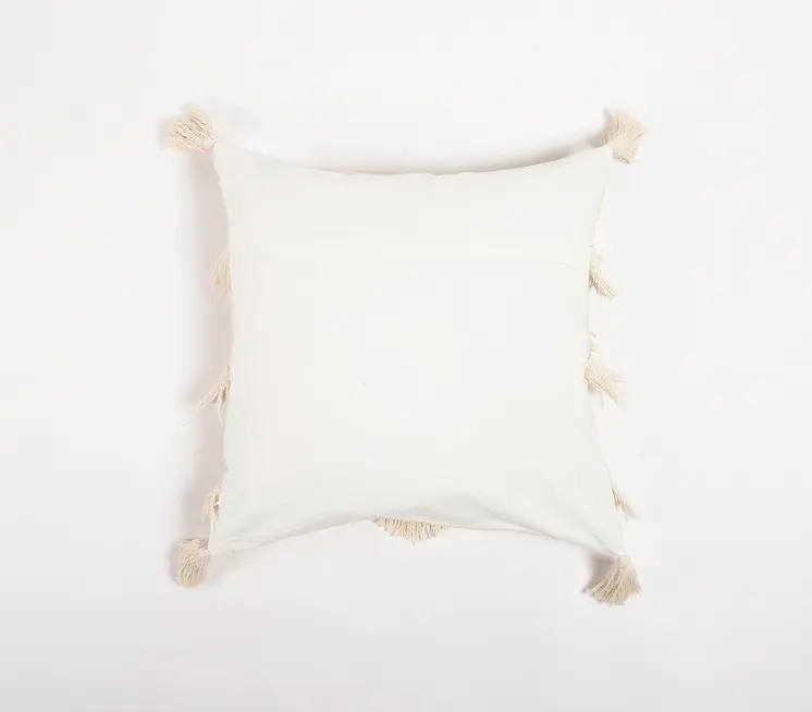 18" Off White Chevron Cotton Throw Pillow Cover With Fringe, Tassels