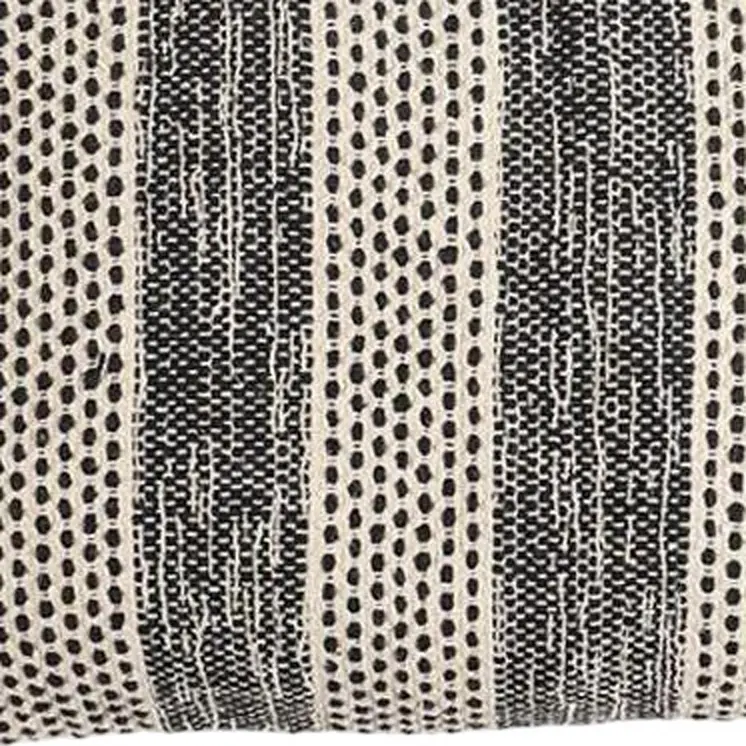 17" X 27" Beige and Black Striped Cotton Throw Pillow Cover With Tassels