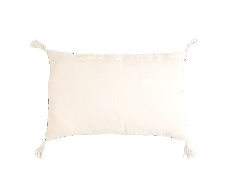17" X 27" Beige and Black Striped Cotton Throw Pillow Cover With Tassels