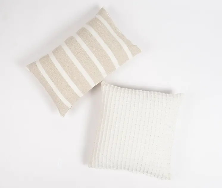 16" White Striped Cotton Throw Pillow Cover