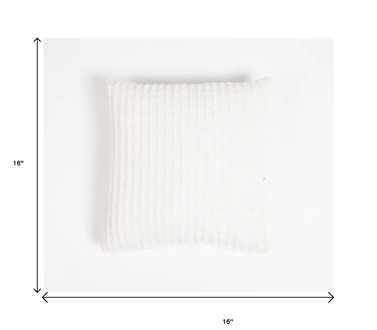 16" White Striped Cotton Throw Pillow Cover
