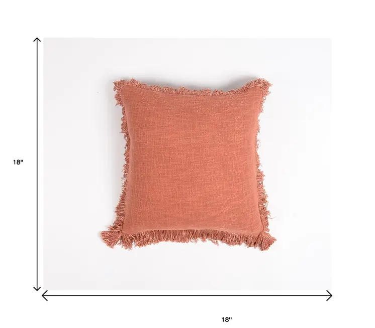 18" Maroon Cotton Throw Pillow Cover With Fringe
