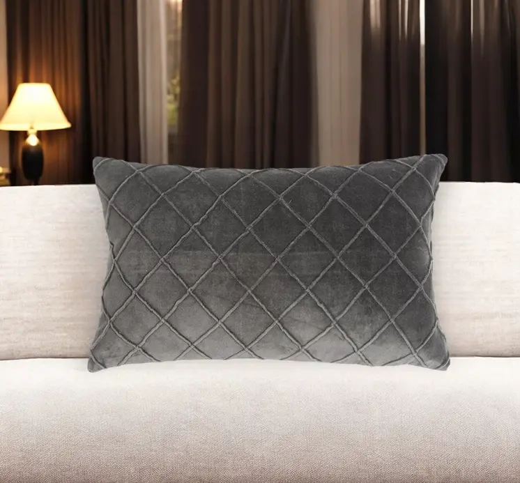 12" X 20" Gray Geometric Cotton Throw Pillow Cover