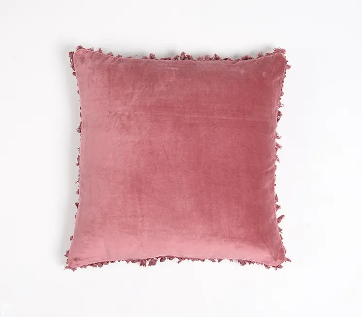 18" Pink Cotton Blend Throw Pillow Cover With Tassels