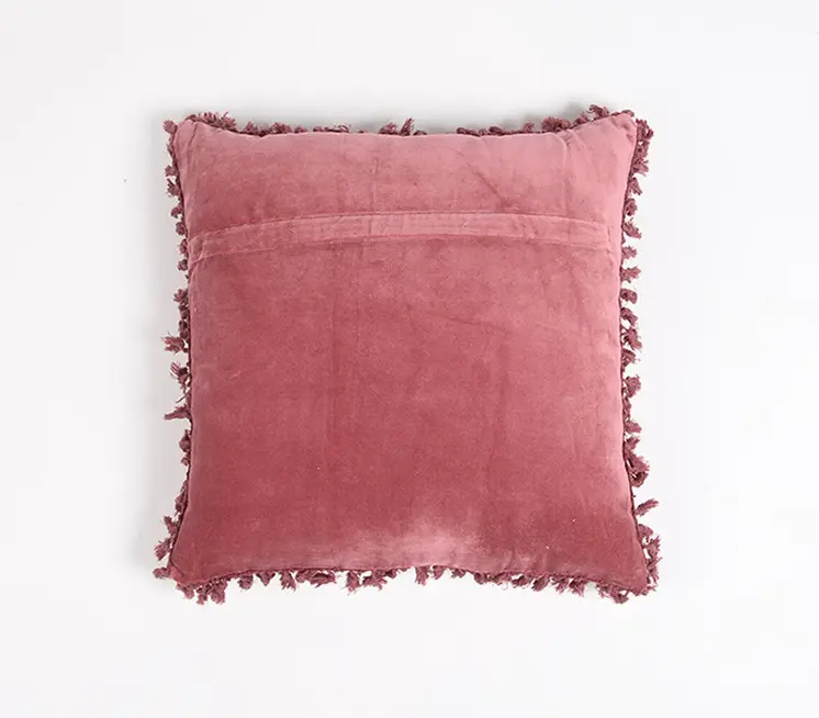 18" Pink Cotton Blend Throw Pillow Cover With Tassels