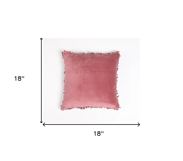 18" Pink Cotton Blend Throw Pillow Cover With Tassels