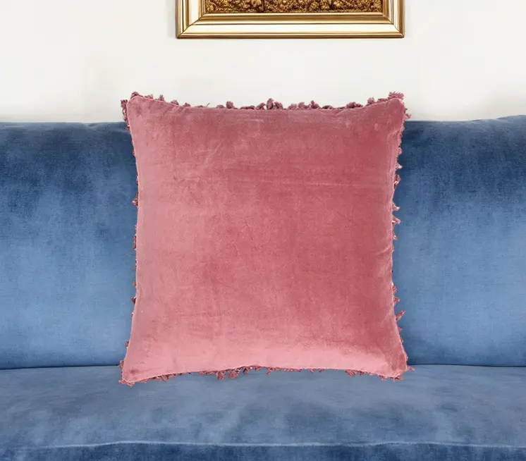 18" Pink Cotton Blend Throw Pillow Cover With Tassels