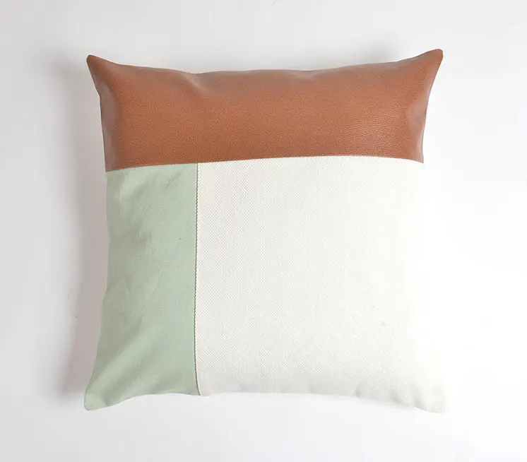 18" Brown and White Patchwork Cotton Blend Throw Pillow Cover