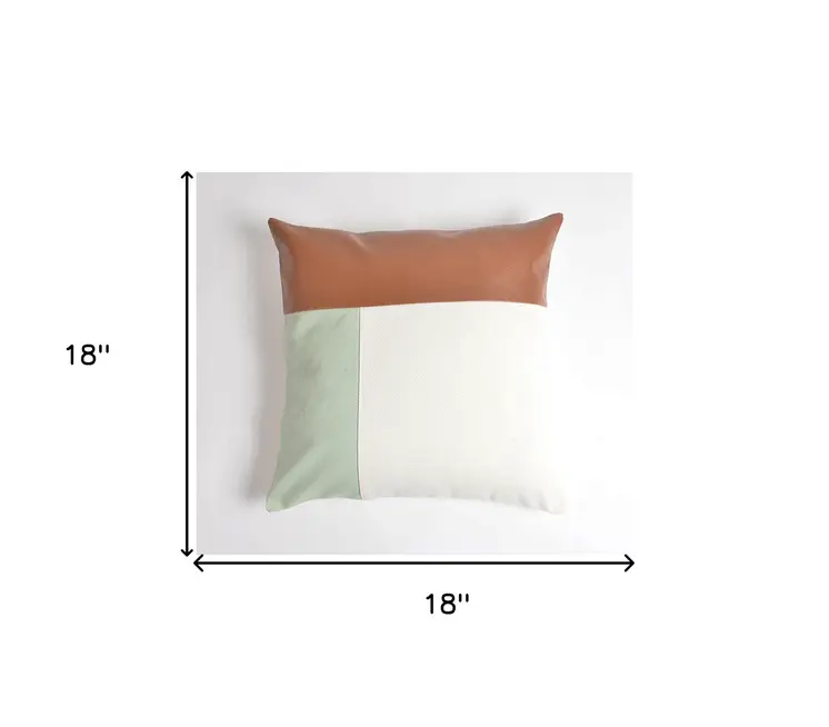 18" Brown and White Patchwork Cotton Blend Throw Pillow Cover