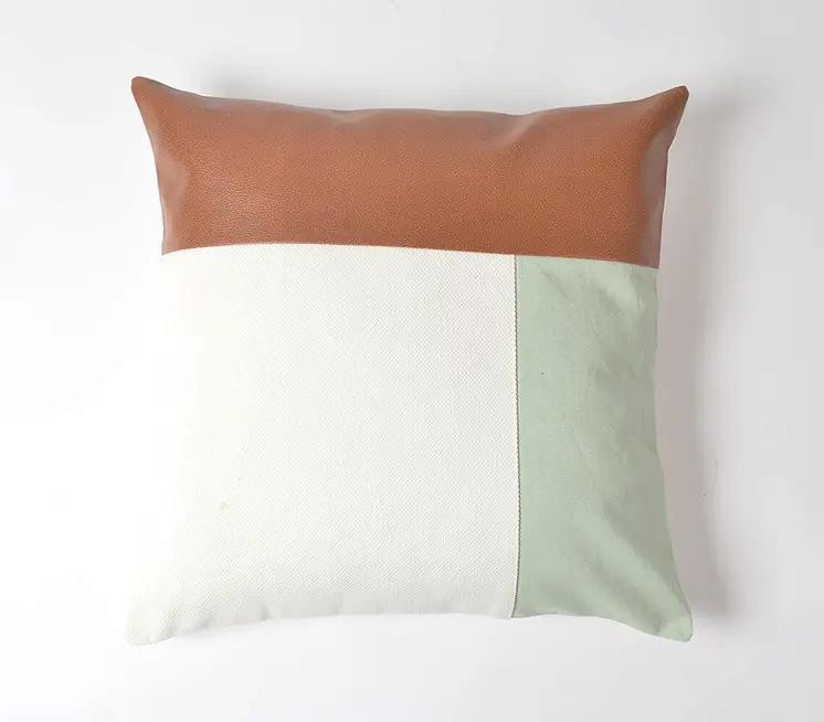 18" Brown and White Patchwork Cotton Blend Throw Pillow Cover