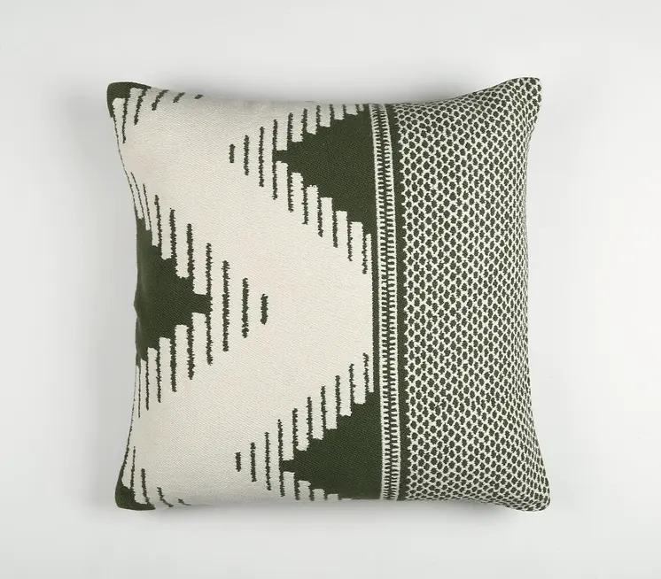 20" Green and White Handmade Geometric Indoor Outdoor Throw Pillow Cover