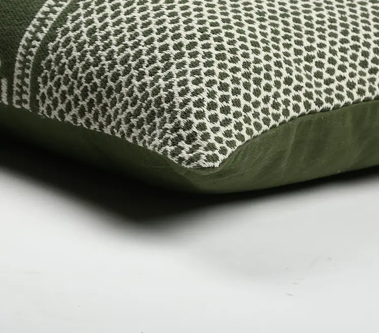20" Green and White Handmade Geometric Indoor Outdoor Throw Pillow Cover