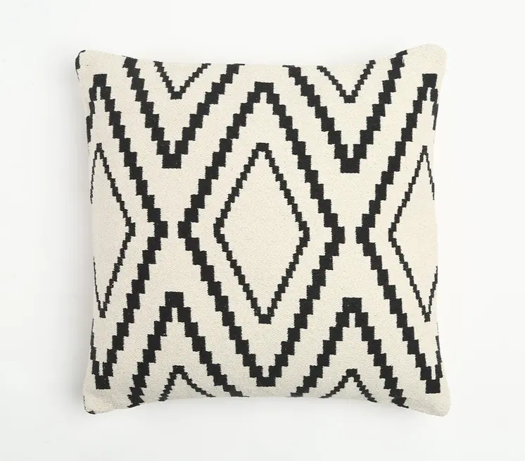 20" Black and White Geometric Cotton Throw Pillow Cover