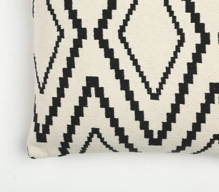 20" Black and White Geometric Cotton Throw Pillow Cover