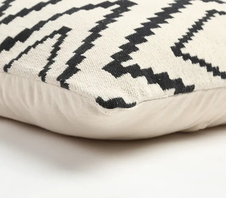 20" Black and White Geometric Cotton Throw Pillow Cover
