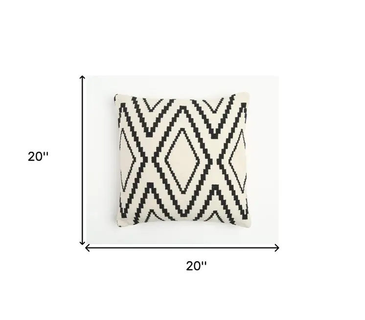 20" Black and White Geometric Cotton Throw Pillow Cover