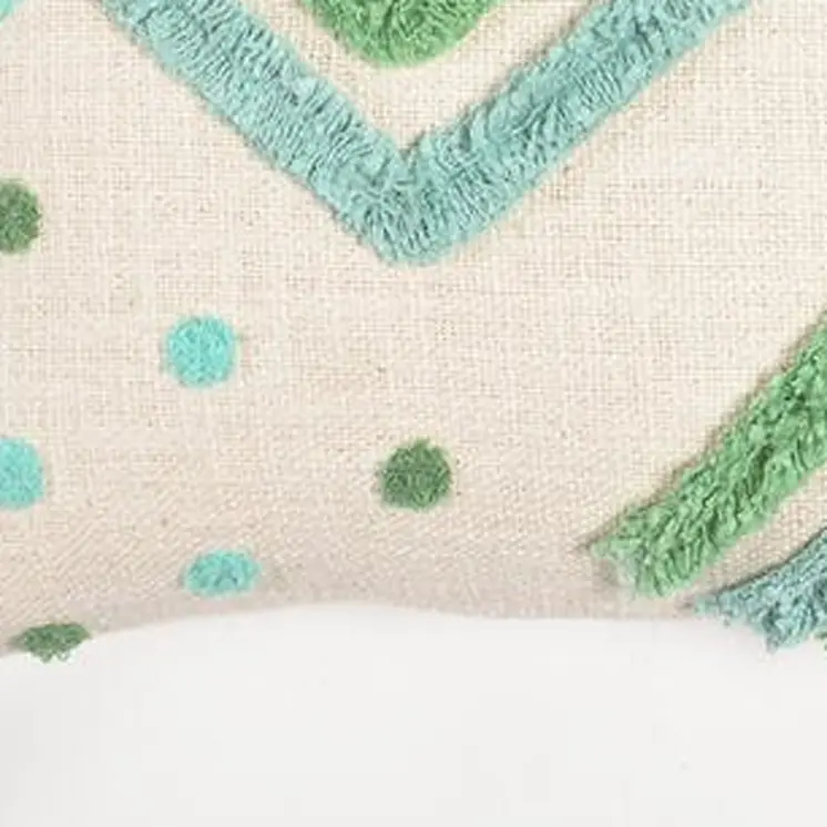 12" X 20" Blue and Green Chevron Cotton Throw Pillow Cover With Tassels, Tufts