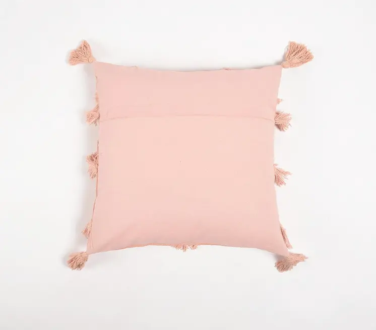 18" Pink Chevron Cotton Throw Pillow Cover With Fringe, Tassels