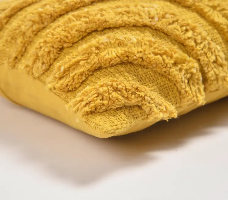 12" X 20" Yellow Abstract Cotton Throw Pillow Cover With Tufts