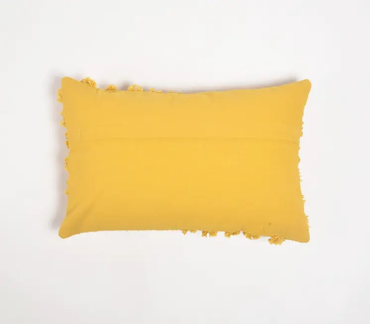 12" X 20" Yellow Abstract Cotton Throw Pillow Cover With Tufts