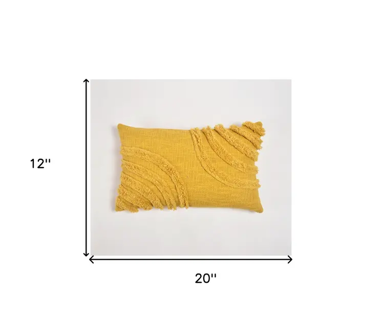 12" X 20" Yellow Abstract Cotton Throw Pillow Cover With Tufts