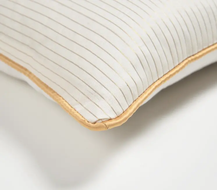 16" Yellow and White Striped Cotton Blend Throw Pillow Cover