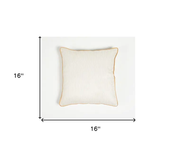 16" Yellow and White Striped Cotton Blend Throw Pillow Cover