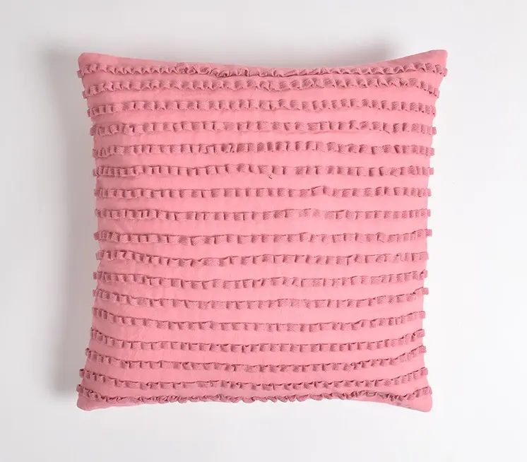 18" Pink Striped Cotton Throw Pillow Cover