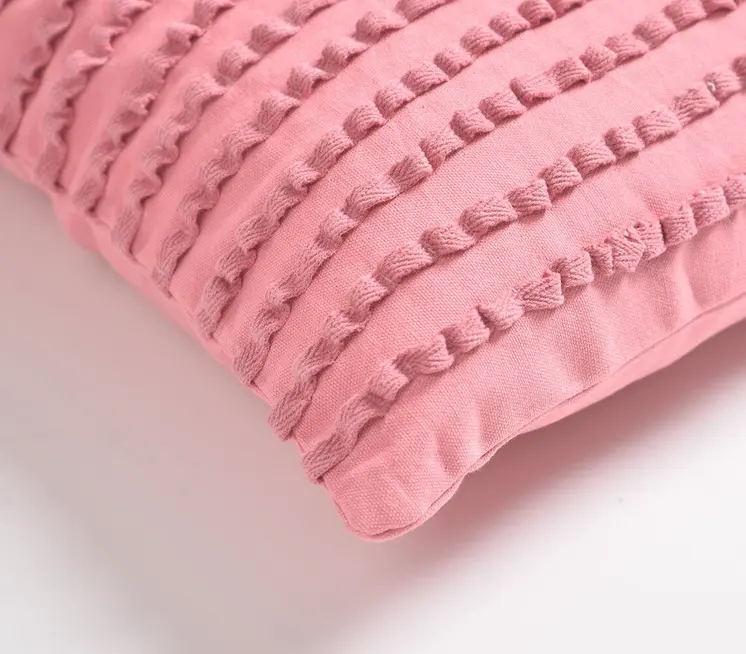 18" Pink Striped Cotton Throw Pillow Cover
