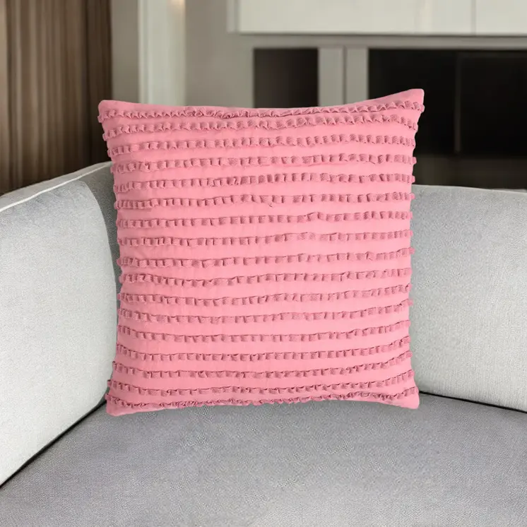 18" Pink Striped Cotton Throw Pillow Cover