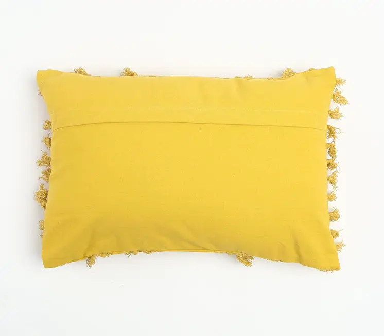 14" X 20" Yellow Handmade Indoor Outdoor Throw Pillow Cover With Tassels