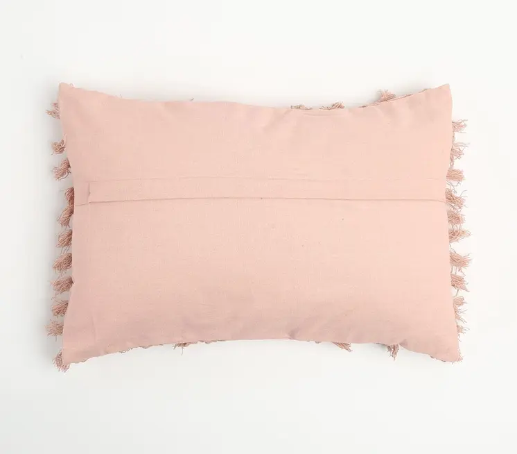 14" X 20" Pastel Pink Handmade Indoor Outdoor Throw Pillow Cover With Tassels