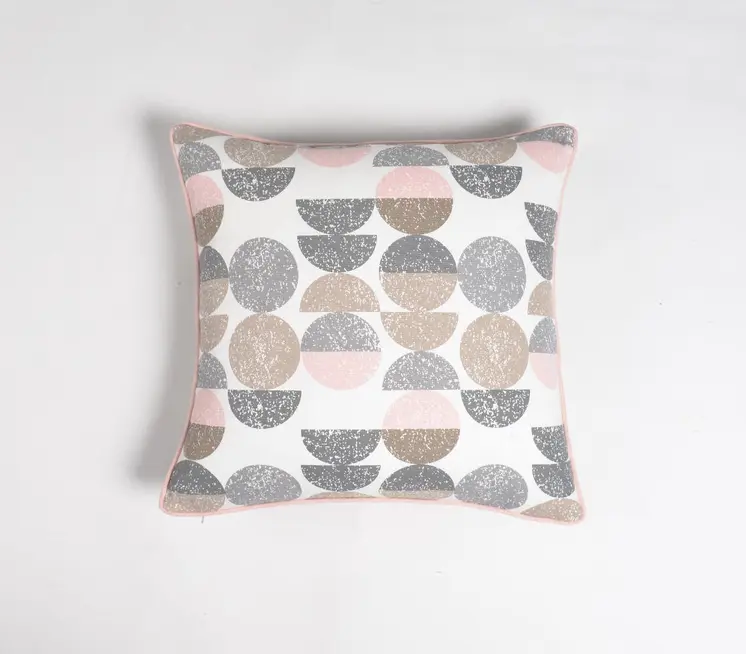 18" Pink and White Geometric Cotton Throw Pillow Cover